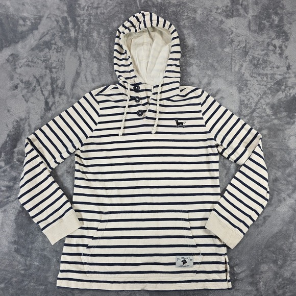 The Black Dog Hoodie Women's Small Cream Navy Stripe Casual Preppy Beach - Picture 1 of 8